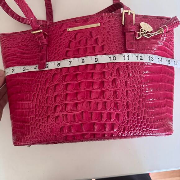 Brahmin Hot Pink Medium Asher Zip Top Tote Bag Embossed Leather Purse - Picture 15 of 16